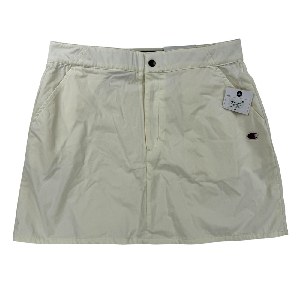 Champion Skirt Womens 14 Ivory Campus Short Lined Pockets Cotton Logo Casual